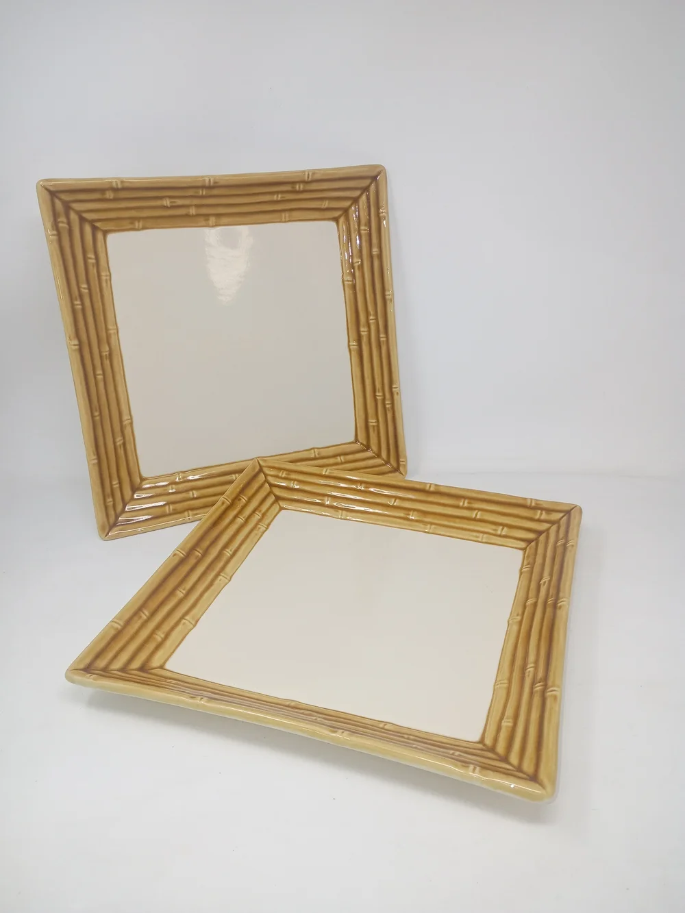 Square Ceramic Picture Frame Cream Tan Faux Bamboo Tropical Coastal Décor